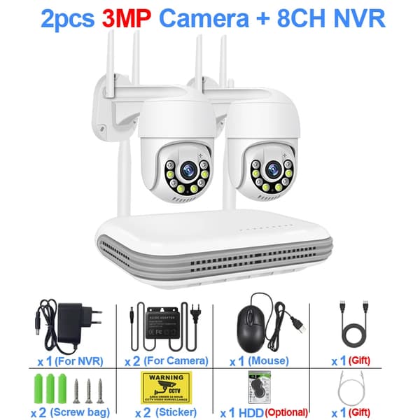 8CH NVR-system, 3MP opløsning, understøttelse af flere kameraer, fjernovervågningsmulighed,Ingen, 8CH NVR x 2 Cam 3MP