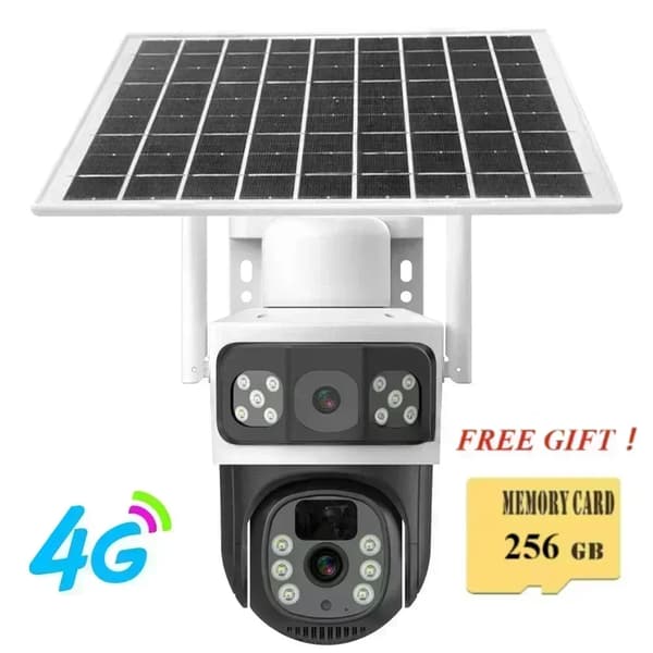 Udendørs sikkerhedskamera, 4G-forbindelse, 360° synsvinkel, dual linse system,4G kamera 256GB-W
