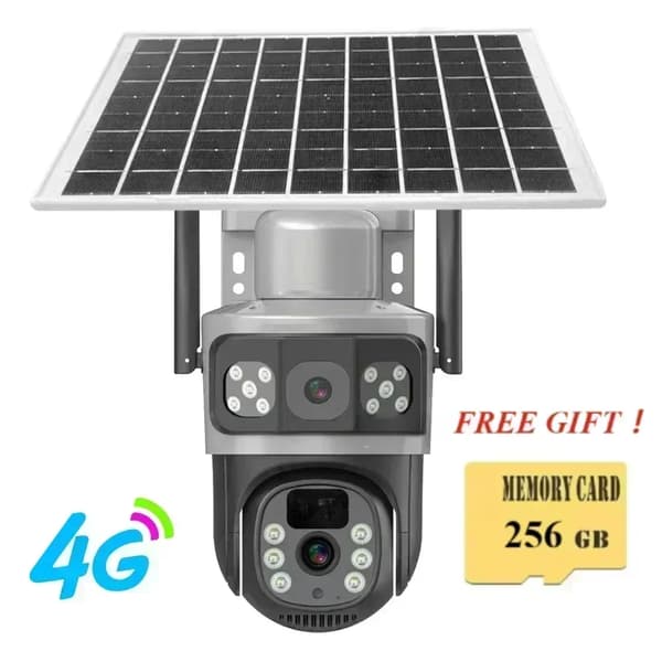 Udendørs sikkerhedskamera, 4G-forbindelse, 360° synsvinkel, dual linse system,4G kamera 256GB-B