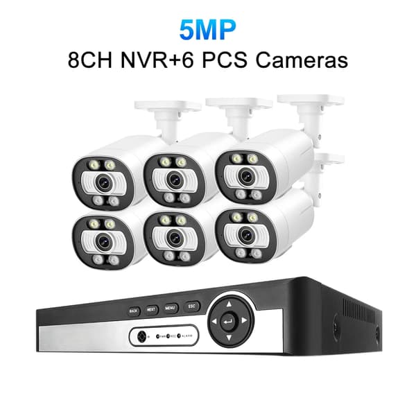 5MP POE CCTV-system, dubbla ljuslägen, förbättrad nattsyn,8CH NVR 6ST CAM 5MP, Ingen inbyggd HDD