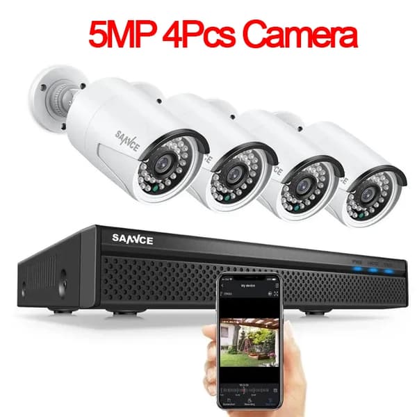 SANNCE NVR Övervakningskamerasystem, 8MP Video Upplösning, 8CH POE Stöd,5MP 4st Kamera, 4T