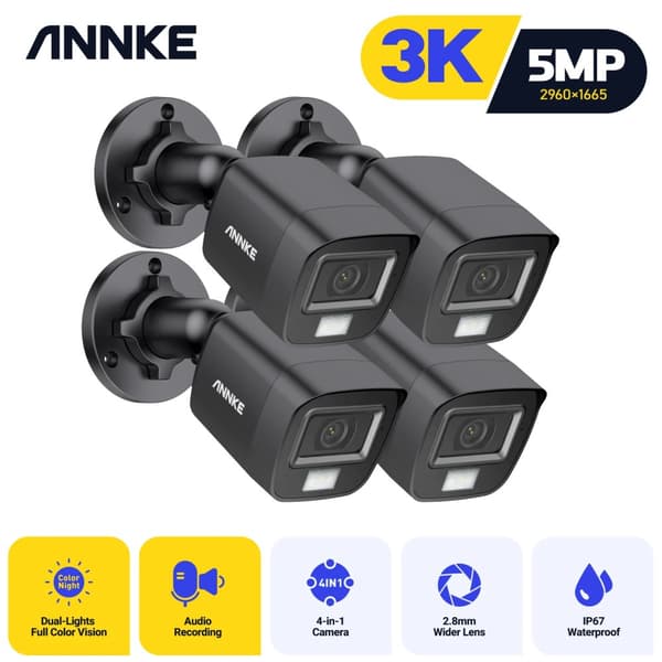 Säkerhetskamera Kit, 5MP HD-upplösning, tvåvägsljud, 4 st Kamera