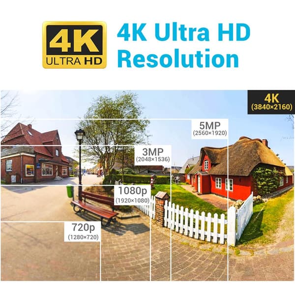 Sikkerhedskamera, 4K opløsning, IR natvision