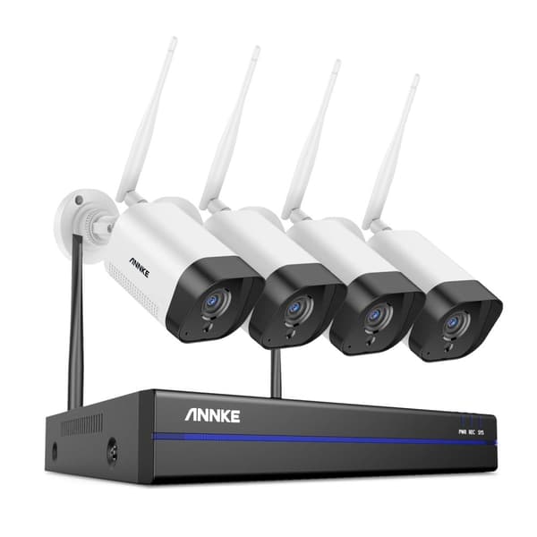 Trådløst CCTV-system, H265+ komprimering, tovejs lyd,8CH NVR 4 stk. kamera, Ingen