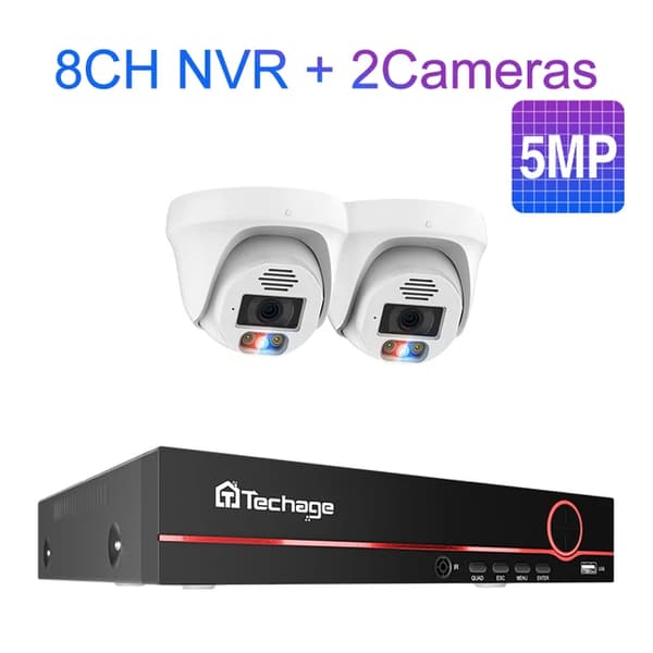 POE Sikkerhedskamera System, 4K Opløsning, Ansigtsgenkendelse, , None, 8CH 2pcs 5MP Camera