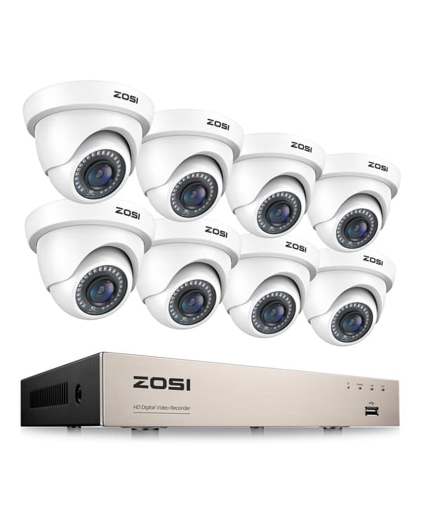 CCTV Sikkerhedskamera System, 8 Kanal HD 1080P, Vandtæt IR Filter, Hvid Kamera, Ingen