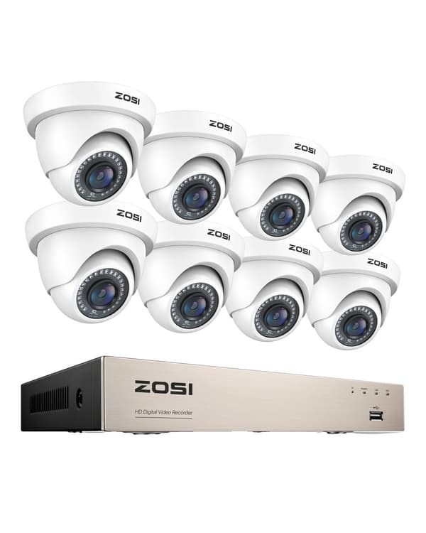 CCTV Sikkerhedskamera System, 8 Kanal HD 1080P, Vandtæt IR Filter, Hvid Kamera, Ingen