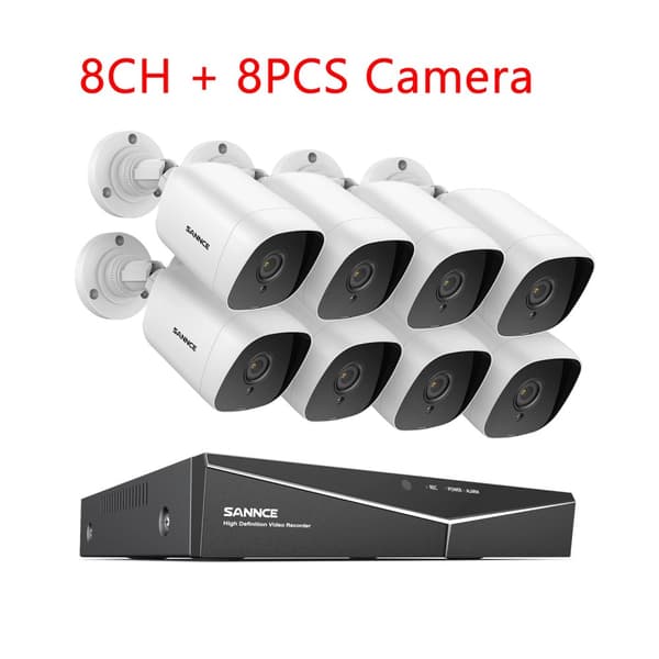 SANNCE 8CH DVR CCTV-system, 5MP upplösning, rörelsedetektering,1080P 8PCS DVR Kit-a, 1T