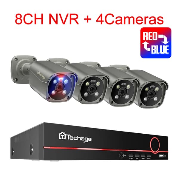 4K Säkerhetskamerasystem, Tvåvägs ljud, Färgnattsyn,3T (utomhussport), 8CH NVR 4ST Kamera