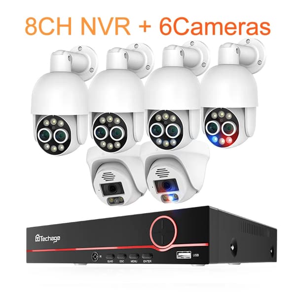 Smart säkerhetskamerasystem, 8MP upplösning, AI mänsklig detektering,Ingen, 8CH NVR 6 Kamera A