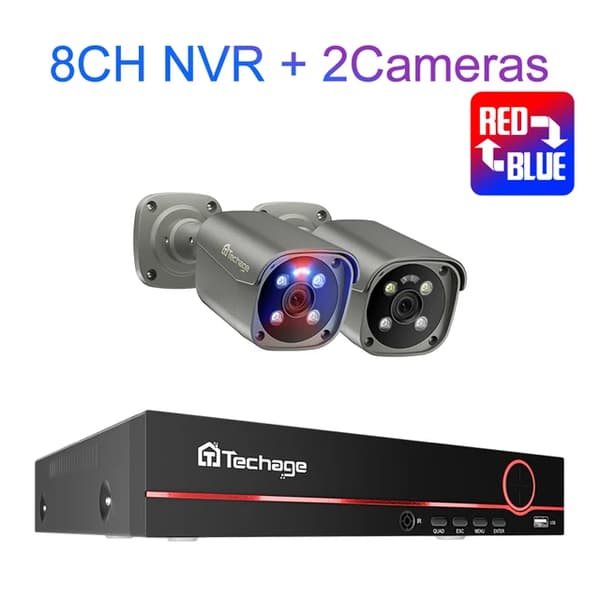 Udendørs sikkerhedskamerasystem, 4K UHD opløsning, AI menneskedetektion, 3T (udendørs sport), 8CH 2 kameraer
