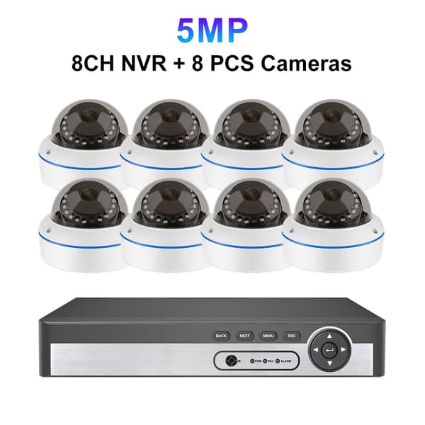 Sikkerhedskamera system, 5MP opløsning, hærværkssikker design,4T, 8CH NVR 8PCS KAMERAER