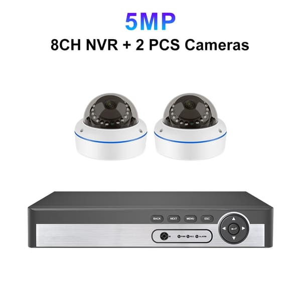 Sikkerhedskamera system, 5MP opløsning, hærværkssikker design,1T, 8CH NVR 2STK KAMERAER