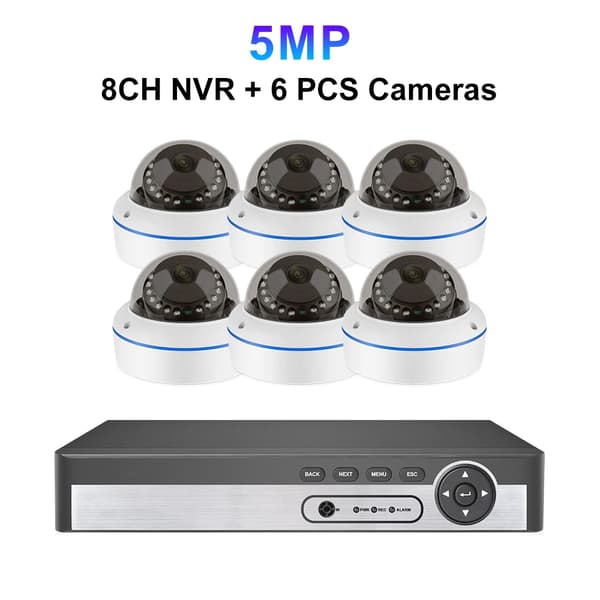 Säkerhetskamerasystem, 5MP upplösning, vandaliseringssäker design,8CH NVR 6ST KAMEROR, Ingen