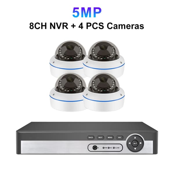 Sikkerhedskamera system, 5MP opløsning, hærværkssikker design,8CH NVR 4PCS KAMERAER, 4T