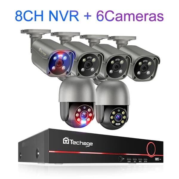 Udendørs PTZ POE kamera system, AI menneskelig detektion, to-vejs samtale, , 1T, 8CH 6 Cameras