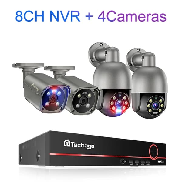 Utomhus PTZ POE-kamerasystem, AI-människodetektering, Tvåvägskonversation, , 3T(户外运动), 8CH 4 Cameras