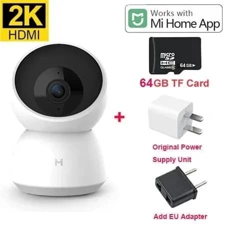 Smart 2K Sikkerhedskamera, 360° Betragtningsvinkel, Natvision Kapaciteter,2K Kamera EU 64G