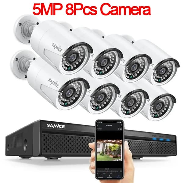 SANNCE NVR Sikkerhedskamera System, 8MP Videoopløsning, 8CH POE Support,5MP 8 stk. kamera, 2T