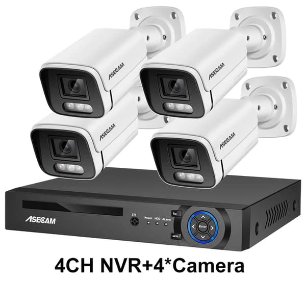 Sikkerhedskamera system, 4K opløsning, AI farve natvision, , None, 4CH NVR and 4 Camera