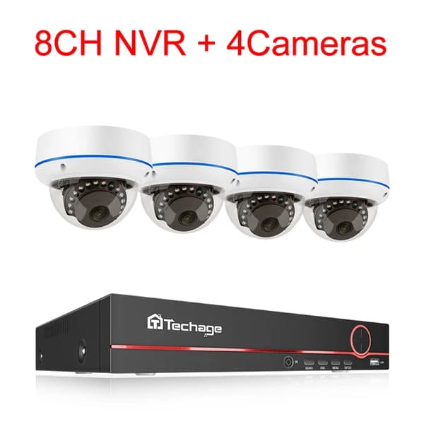 POE NVR CCTV-system, 5MP indendørs dome audio IP-kamera, fjernvideo sikkerhed., , 3T, 8CH NVR and 4 Camera