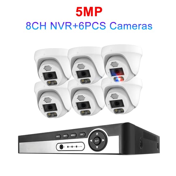 Sikkerhedskamera system, 4K opløsning, AI ansigtsgenkendelse,8CH NVR 6 KAMERA 5MP, 4T
