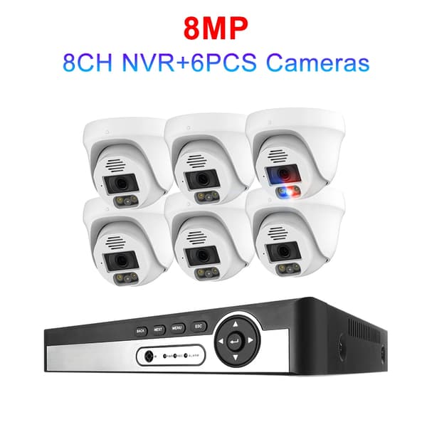 Sikkerhedskamera system, 4K opløsning, AI ansigtsgenkendelse,8CH NVR 6 KAMERA 8MP, 1T