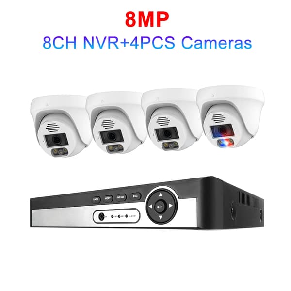 Sikkerhedskamera system, 4K opløsning, AI ansigtsgenkendelse,Ingen, 8CH NVR 4 KAMERA 8MP