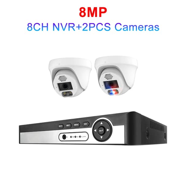 Sikkerhedskamera system, 4K opløsning, AI ansigtsgenkendelse,8CH NVR 2 KAMERA 8MP, 1T