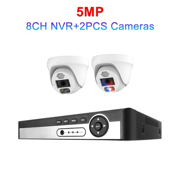 Säkerhetskamerasystem, 4K-upplösning, AI-ansiktsigenkänning,8CH NVR 2 KAM 5MP, 3T (utomhussport)