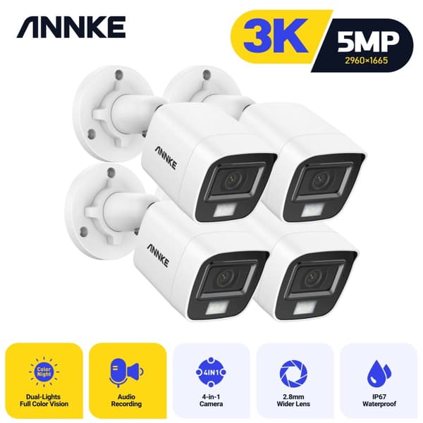 Sikkerhedskamera Kit, 5MP HD Opløsning, To-vejs lyd, 4 stk kamera