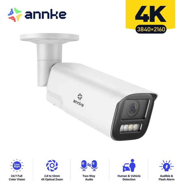 4K Smart Säkerhetskamera, 8MP Upplösning, Rörelsedetektering,1/4" in Swedish is "1/4 tum".