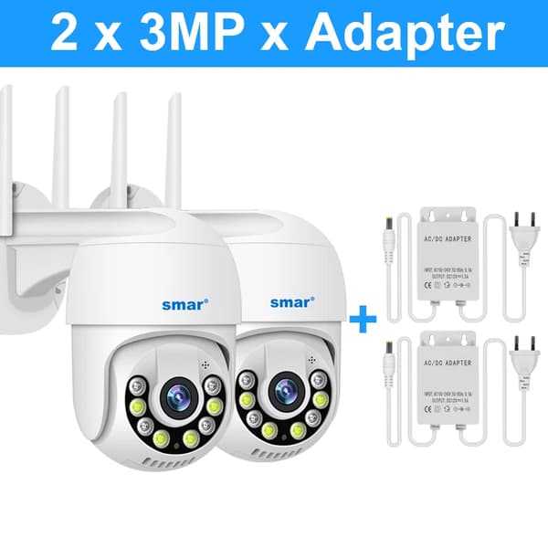 Smar Wireless PTZ IP-kamera, 3MP HD-upplösning, Intelligent AI-detektion,3,6 mm, 2x3MPxAdapter