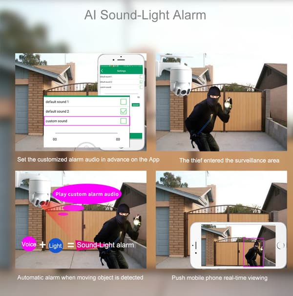 Udendørs sikkerhedskamera, 360° panorering og tilt, fuld farve natvision,8mp, EU-stik