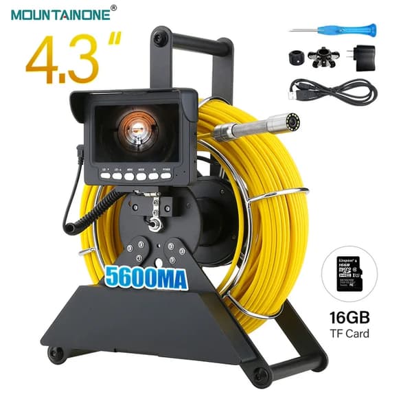 Kloakrørsinspektionskamera, 43" skærm, industrielt endoskop, 30M, 22MM med DVR