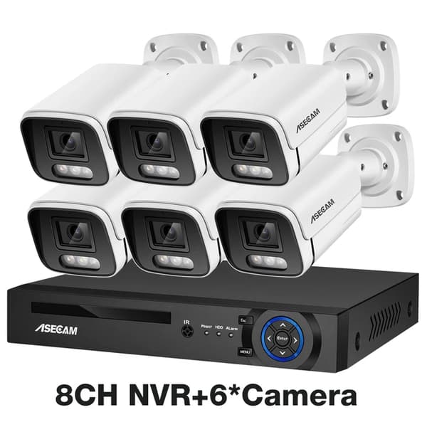 Sikkerhedskamera system, 4K opløsning, AI farve natvision, , None, 8CH NVR and 6 Camera