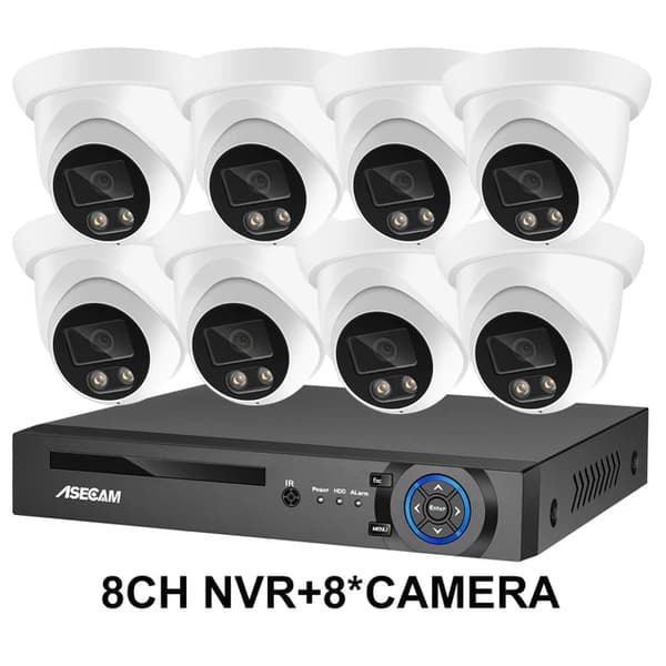 Säkerhetskamerasystem, 8MP 4K-upplösning, AI-färgnattsyn, , None, 8CH NVR and 8 Camera
