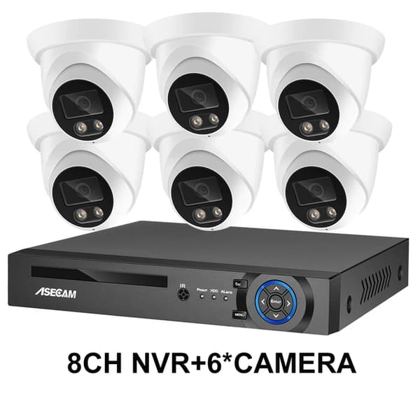 Sikkerhedskamera system, 8MP 4K opløsning, AI farve natvision, , None, 8CH NVR and 6 Camera