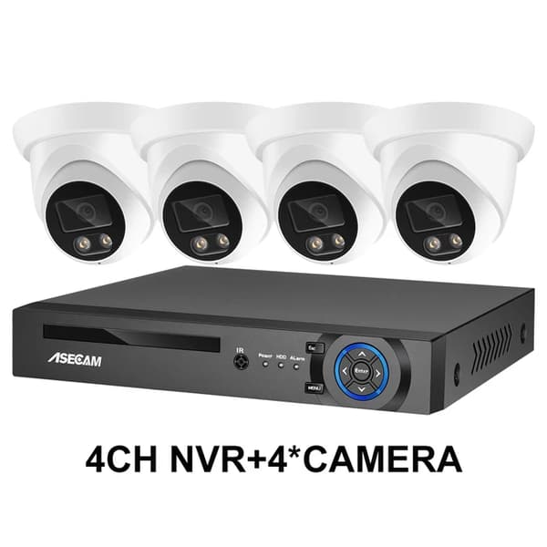 Sikkerhedskamera system, 8MP 4K opløsning, AI farve natvision, , 1T, 4CH NVR and 4 Camera