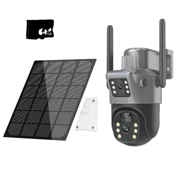 4G Dual Lens PTZ Solkamera, 8MP Opløsning, 30m Nattesyn,Kamera Tilføj 64GB