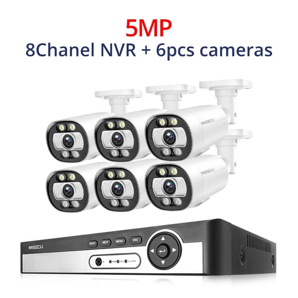 Säkerhetskamerasystem, AI-ansiktsigenkänning, färgnattsyn,8CH NVR 6ST KAMERA 5MP, Ingen