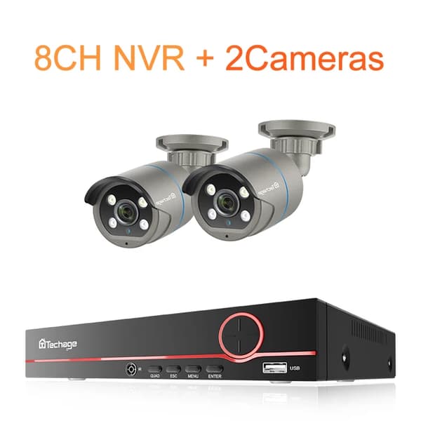 Sikkerhedskamera System, AI Ansigtsgenkendelse, Lydoptagelse, , None, 8CH NVR and 2Cameras