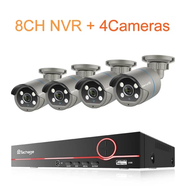 Sikkerhedskamera System, AI Ansigtsgenkendelse, Lydoptagelse, , None, 8CH NVR and 4Cameras