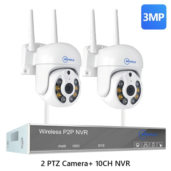 Trådlöst CCTV-system, 10CH NVR, AI-mänsklig detektion,4T, 10CH 3MP med 2 PTZ