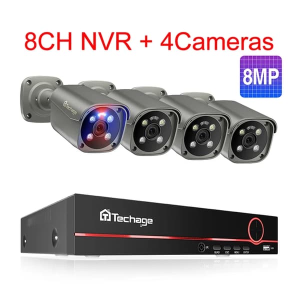 CCTV Videoovervågning, To-vejs lyd, Smart AI Ansigtsgenkendelse, Ingen, 8CH 4 stk 8MP kamera