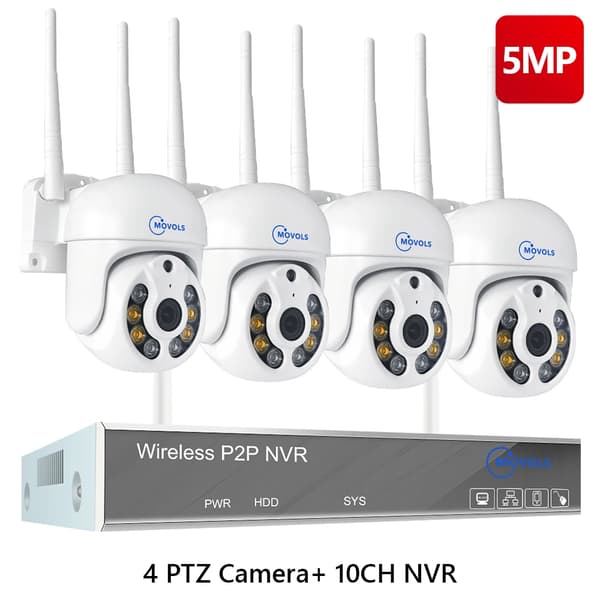 Langaton CCTV-järjestelmä, 10CH NVR, AI-humanoiditunnistus,1T, 10CH 5MP 4 PTZ:llä