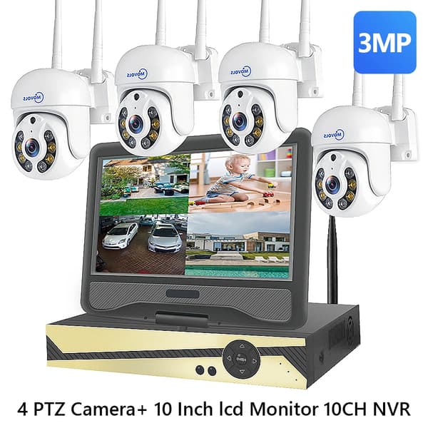 Trådløst CCTV-system, 10CH NVR, AI menneskelig detektion,10CH 3MP Skærm, Ingen