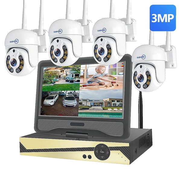 Trådløst CCTV-system, 10CH NVR, AI menneskelig detektion,10CH 3MP Skærm, Ingen