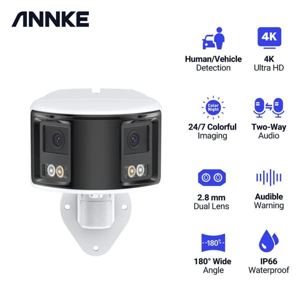 4K Säkerhetskamera, AI-människodetektering, 180° bredvinkelstäckning,1 styck I91DW