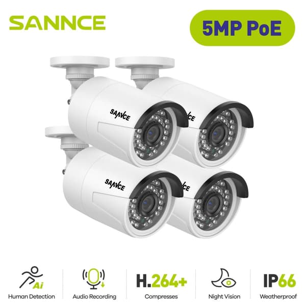 SANNCE Ultra HD Sikkerhedskamera, 5MP Opløsning, 30m Nattesyn,I51FQ04